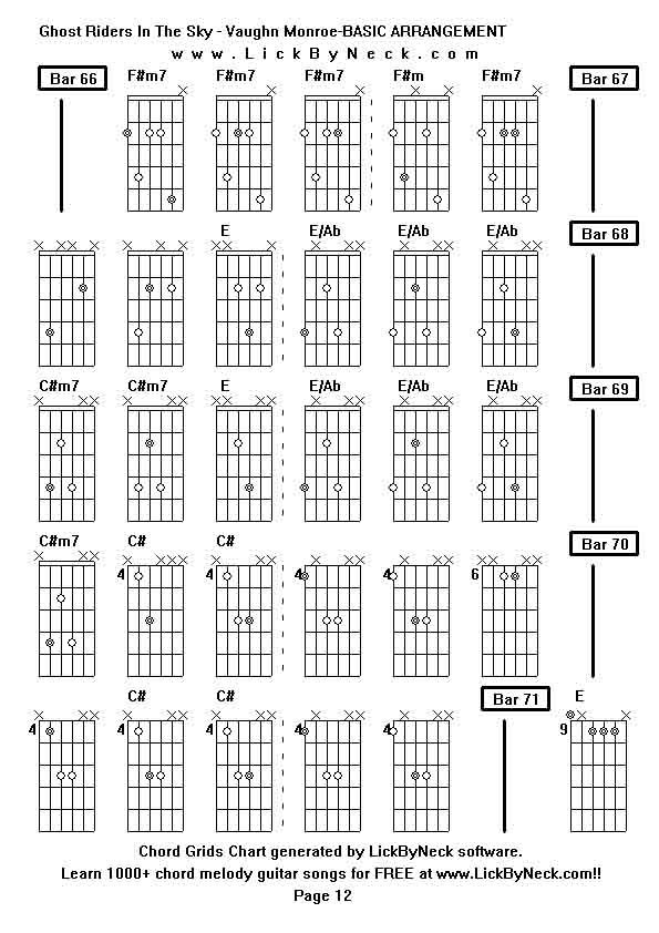 Chord Grids Chart of chord melody fingerstyle guitar song-Ghost Riders In The Sky - Vaughn Monroe-BASIC ARRANGEMENT,generated by LickByNeck software.